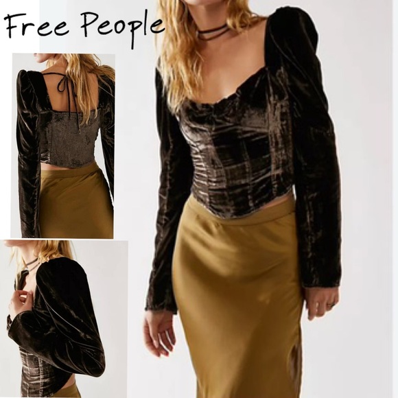 NEW FREE PEOPLE VELVET LONG SLEEVE TOP - Picture 4 of 11